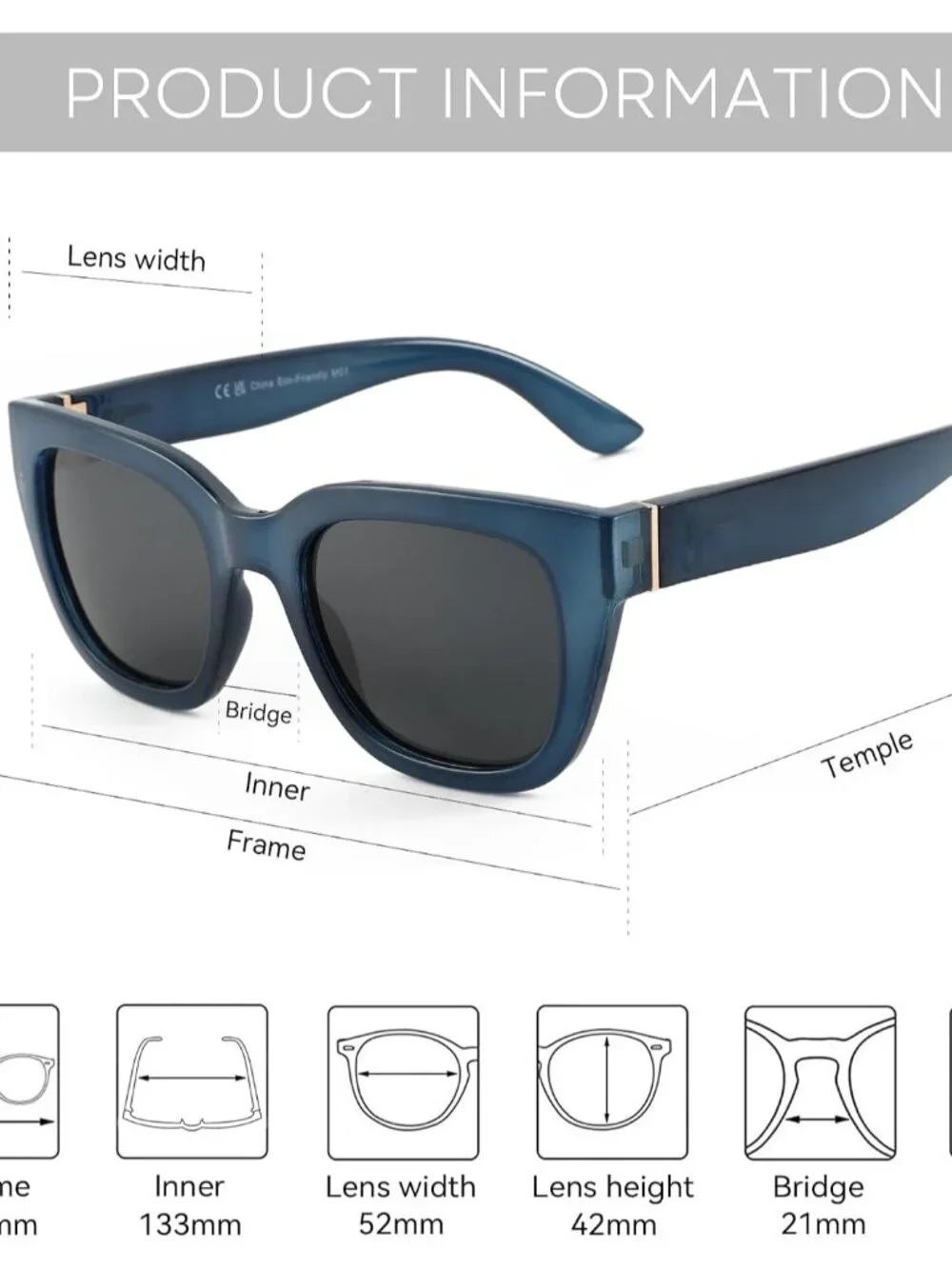 Stylish UV400 Polarized Women’s Square Sunglasses - Vintage Black Frame